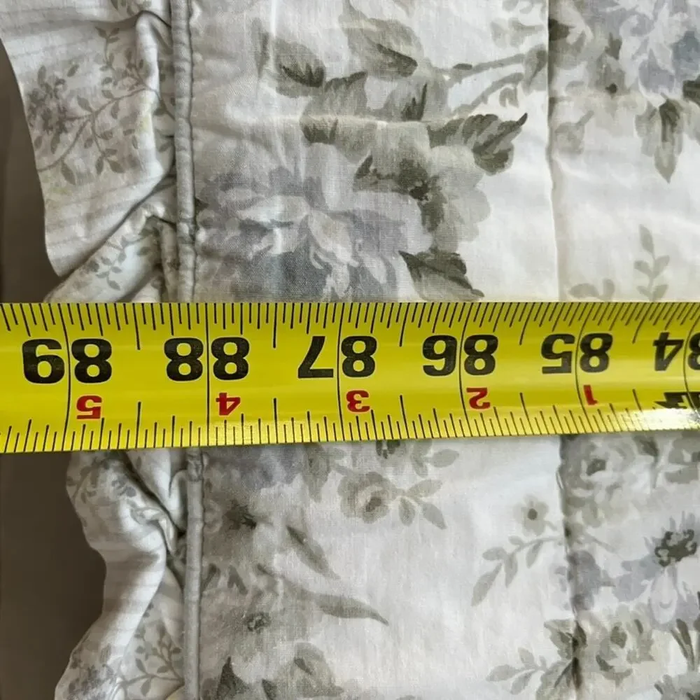 Vintage Chic Quilt Bedspread Gray Floral Patchwork Pattern 88 x 85 Ruffle Trim